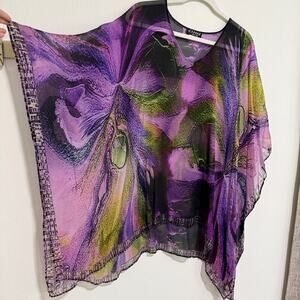 VTG Dilemma New York Silk Top Purple Ethereal Whimsy Fairy Sheer Psychedelic